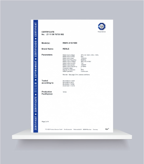 RNHV-A10-1000 TUV Certificate 2